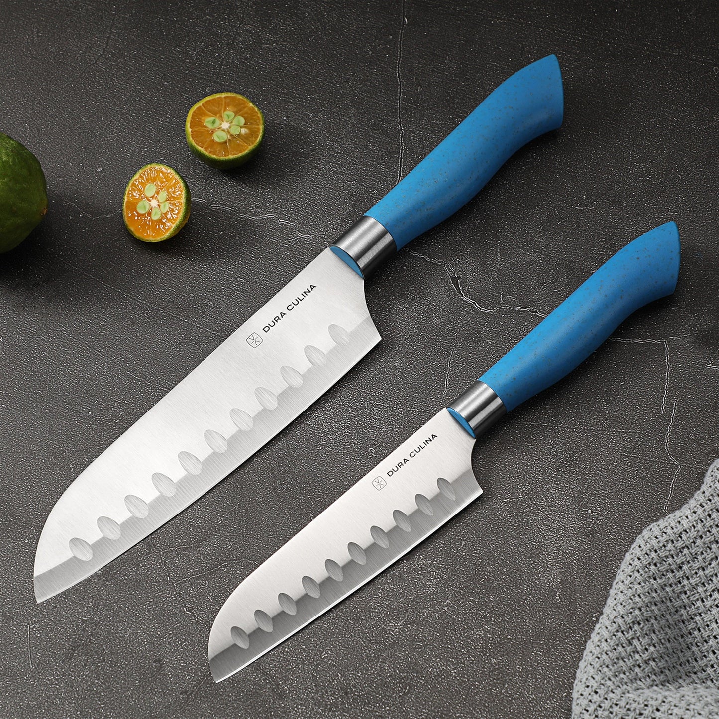 EcoCut 2 Piece Santoku Knife Set With Blade Guards, Blue-2