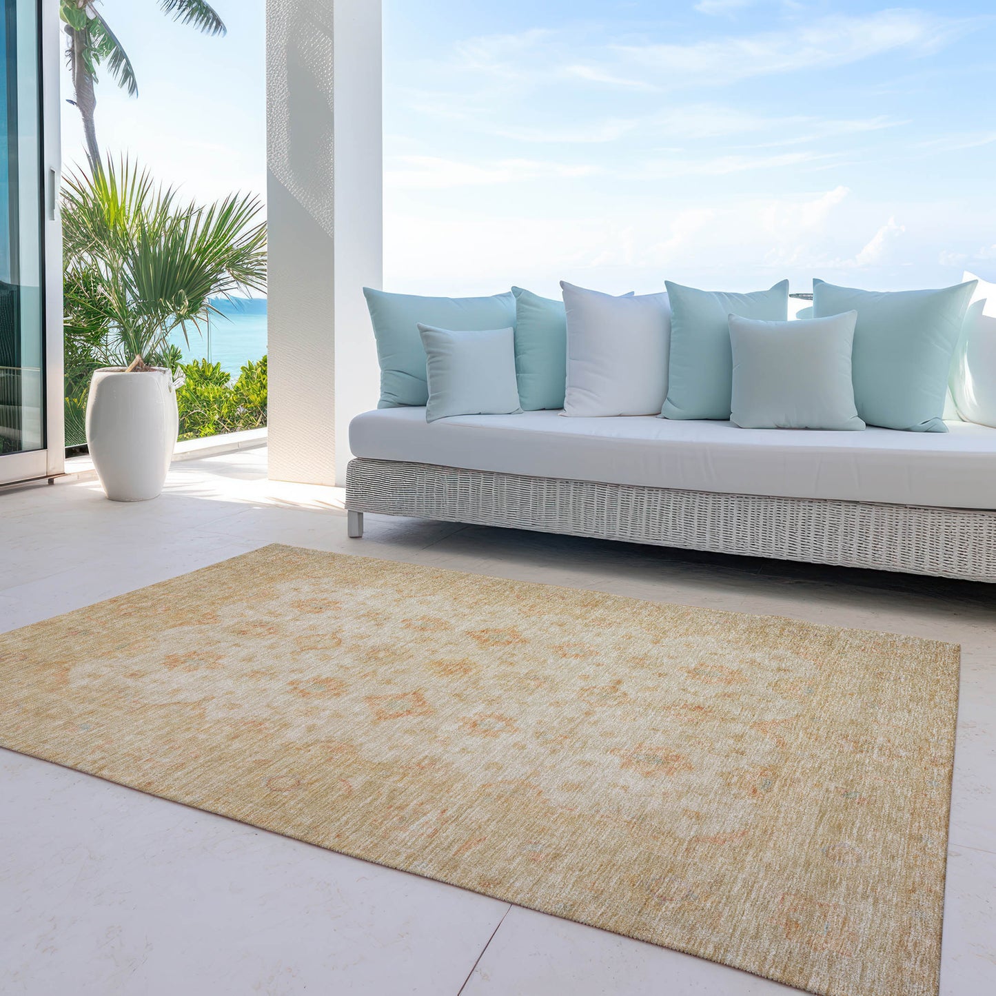 8' X 10' Beige And Rust Floral Medallion Washable Indoor Outdoor Area Rug-7