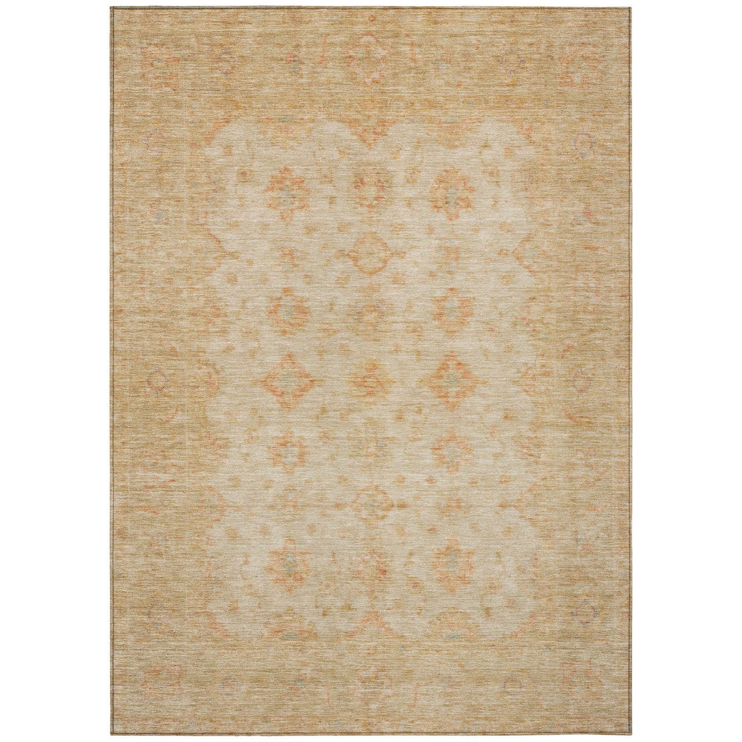 8' X 10' Beige And Rust Floral Medallion Washable Indoor Outdoor Area Rug-1