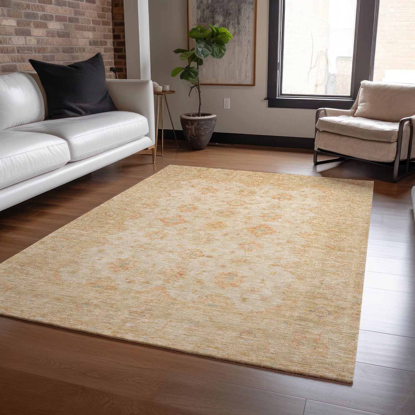 8' X 10' Beige And Rust Floral Medallion Washable Indoor Outdoor Area Rug-8