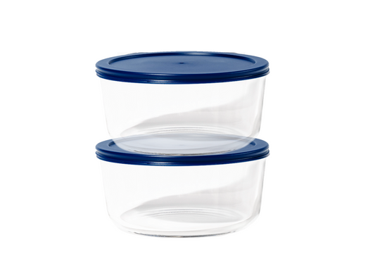 Glass Food Storage Containers - 4 Piece 6.55 Cup (2 Containers + 2 Lids) Set, Blue-0