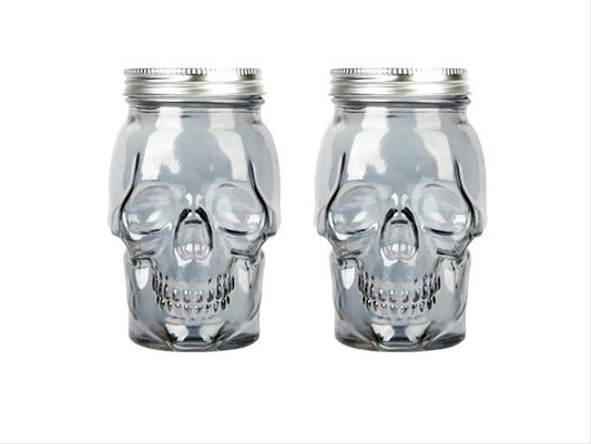 Skull Mason Jar with Lid, 4-Piece Set (2 skull Mason Jars & 2 Lids) 42oz, Smoke-0