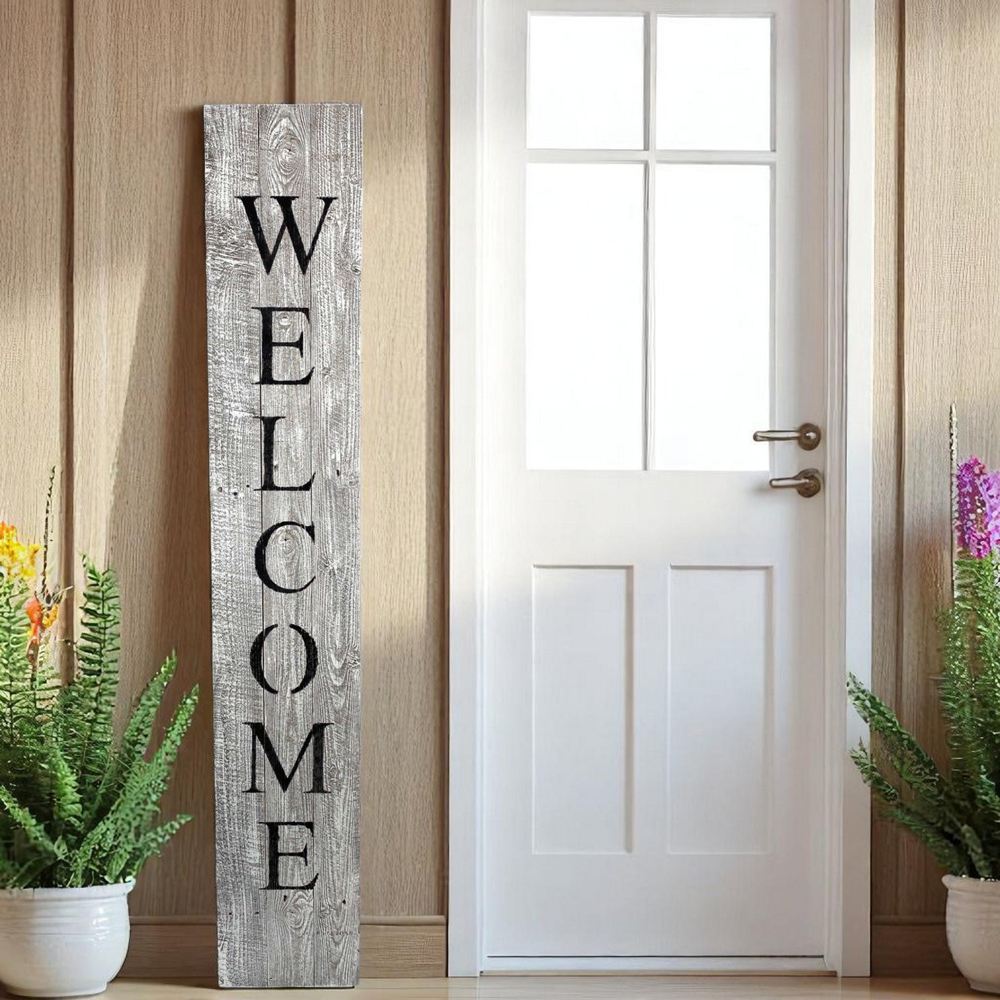 Rustic White Wash Front Porch Welcome Sign-0