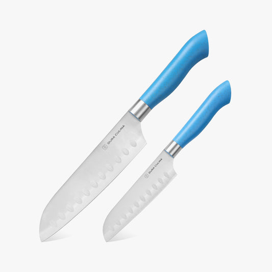 EcoCut 2 Piece Santoku Knife Set With Blade Guards, Blue-0