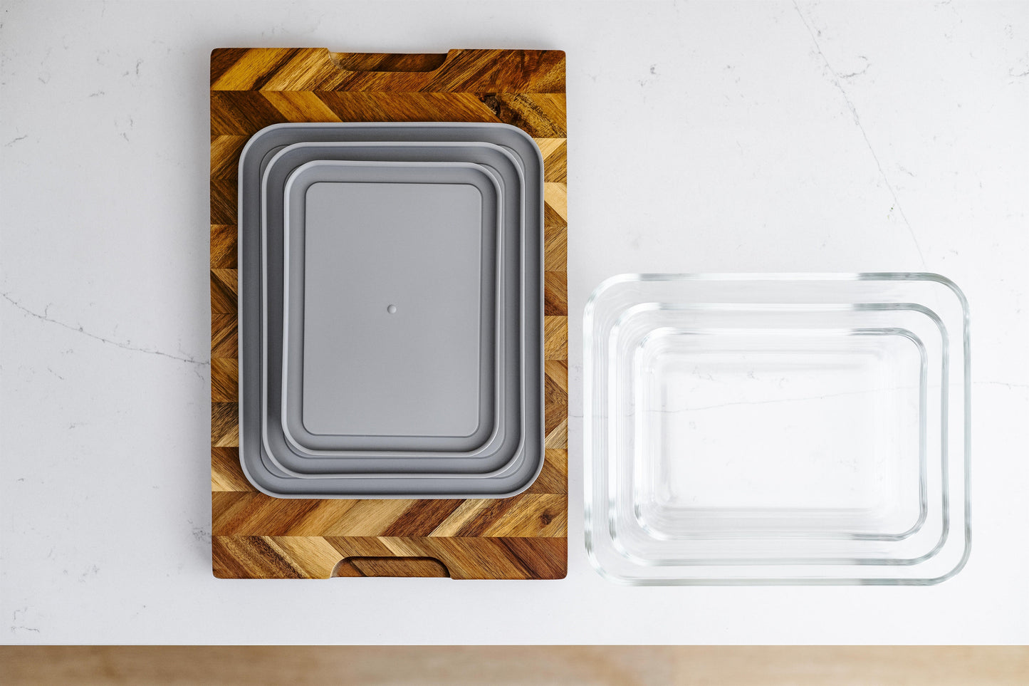 Glass Food Storage Containers - 6 Piece (3 Containers + 3 Lids) Rectangular Nesting Space-Saving Set-2
